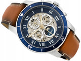 Fossil Grant Sport Automatic Skeleton Blue Dial Brown Leather Strap Watch for Men - ME3140