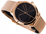 Calvin Klein Minimal Black Dial Rose Gold Mesh Bracelet Watch for Men - K3M22621