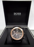 Hugo Boss Grand Prix Chronograph Black Dial Black Leather Strap Watch for Men - 1513550