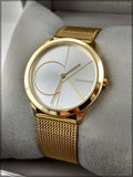 Calvin Klein Minimal White Dial Gold Mesh Bracelet Watch for Men - K3M21526