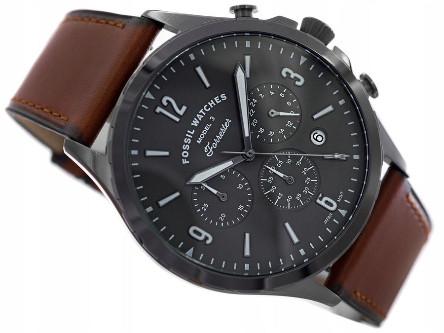 Fossil Forrester Chronograph Grey Dial Brown Leather Strap Watch for Men - FS5815