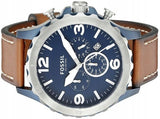 Fossil Nate Chronograph Navy Blue Dial Brown Leather Strap Watch for Men - JR1504