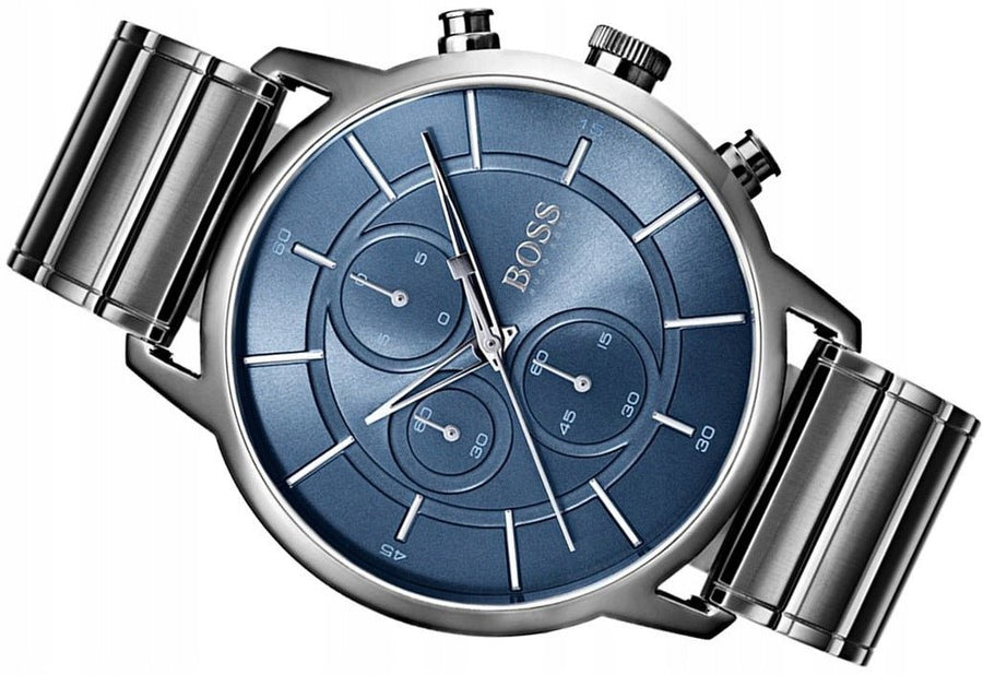 Hugo Boss Architectural Chronograph Blue Dial Grey Steel Strap Watch for Men - 1513574