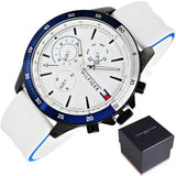 Tommy Hilfiger Bank Chronograph White Dial White Rubber Strap Watch for Men - 1791723