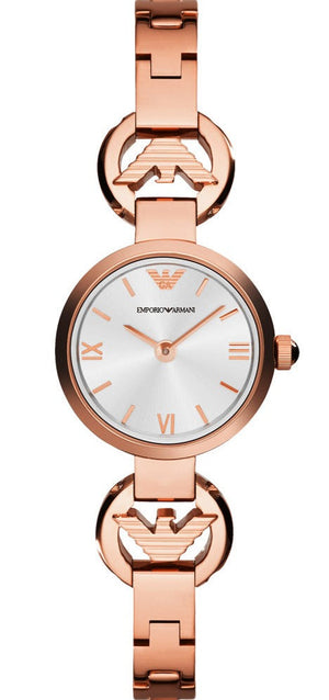 Emporio Armani Retro Quartz Silver Dial Rose Gold Steel Strap Watch For Women - AR1776