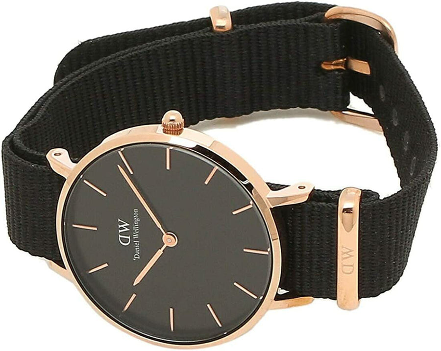 Daniel Wellington Classic Petite Cornwall Black Dial Black NATO Strap Watch For Women - DW00100215