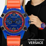 Versace Icon Active Chronograph Quartz Blue Dial Orange Rubber Strap Watch For Men - VEZ700922