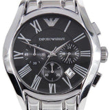 Emporio Armani Valente Chronograph Black Dial Silver Stainless Steel Watch For Men - AR0673