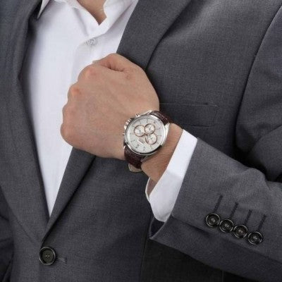 Hugo Boss Driver Quartz Silver Dial Brown Leather Strap Watch For Men - HB1512881