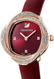 Swarovski Crystal Flower Red Dial Red Leather Strap Watch for Women - 5552780