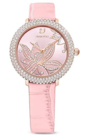 Swarovski Crystal Quartz Pink Dial Pink Leather Strap Watch for Women - 5575217