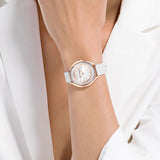 Swarovski Crystalline Aura Silver Dial White Leather Strap Watch for Women - 5519453