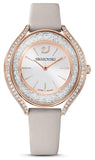 Swarovski Crystalline Aura Silver Dial Beige Leather Strap Watch for Women - 5519450