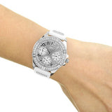 Guess Frontier Diamonds Silver Dial White Rubber Strap Watch For Women - W1160L4