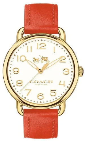 Coach Delancey Ivory Dial Orange Leather Strap Watch for Women - 14502719