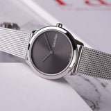 Calvin Klein Minimal Grey Dial Silver Mesh Bracelet Watch for Women - K3M221Y3