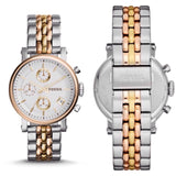 Fossil Boyfriend Chronograph White Dial Two Tone Steel Strap Watch for Women - ES3840