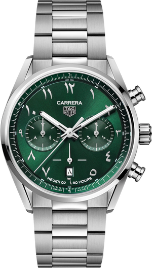 Tag Heuer Carrera Automatic Chronograph Limited Edition Green Dial Silver Steel Strap Watch for Men - CBN2014.EB0240