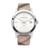 Burberry The City Nova Silver Dial White Leather Strap Watch for Women - BU9022