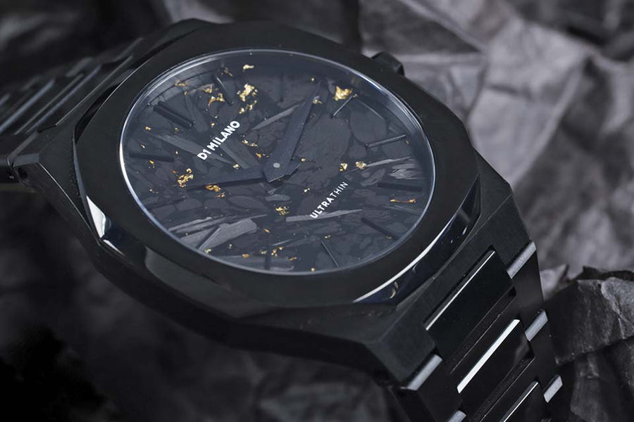 D1 Milano Ultra Thin Two Tone Black Steel Strap Watch for Men - D1-UTBJ31