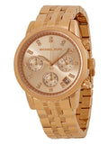 Michael Kors Ritz Chronograph Rose Gold Dial Rose Gold Steel Strap Watch for Women - MK6077