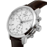 Tissot PRC 200 Chronograph Silver Dial Brown Leather Strap Watch For Men - T055.417.16.037.00