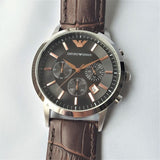 Emporio Armani Renato Chronograph Grey Dial Brown Leather Strap Watch For Men - AR2513