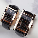 Emporio Armani Classic Black & Rose Gold Dial Black Leather Strap Watch For Men - AR0168