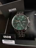 Hugo Boss Associate Green Dial Silver Steel Strap Watch for Men - 1513975