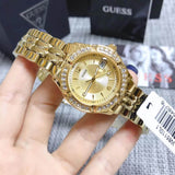 Guess Dazzling Diamonds Gold Dial Gold Steel Strap Watch for Women - W85110L1