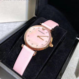 Emporio Armani Gianni T Bar Mother Of Pearl Pink Dial Pink Leather Strap Watch For Women - AR1958