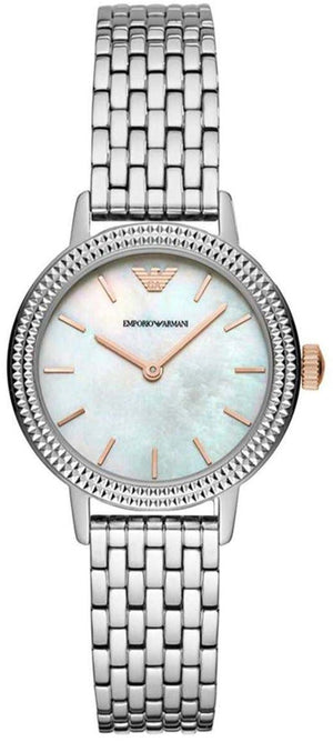 Emporio Armani Interchangeable Analog Mother of Pearl Dial Silver Steel Strap Watch For Women - AR80020