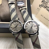 Burberry The City Grey Dial Checked Grey Leather Strap Watch for Women - BU9118