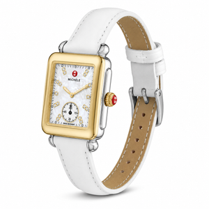 Michele Deco Silver Dial White Leather Strap Watch For Women - MWW06V000043