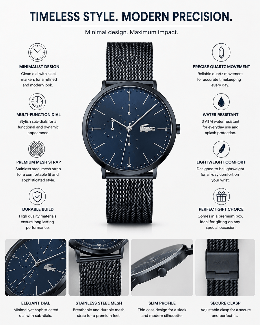 Lacoste Moon Blue Dial Blue Mesh Strap Watch for Men - 2011058