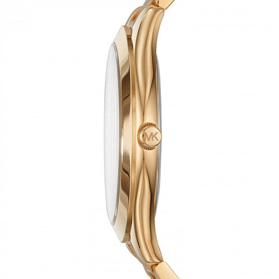 Michael Kors Slim Runway Blue Mother of Pearl Dial Gold Steel Strap Watch for Women - MK3492