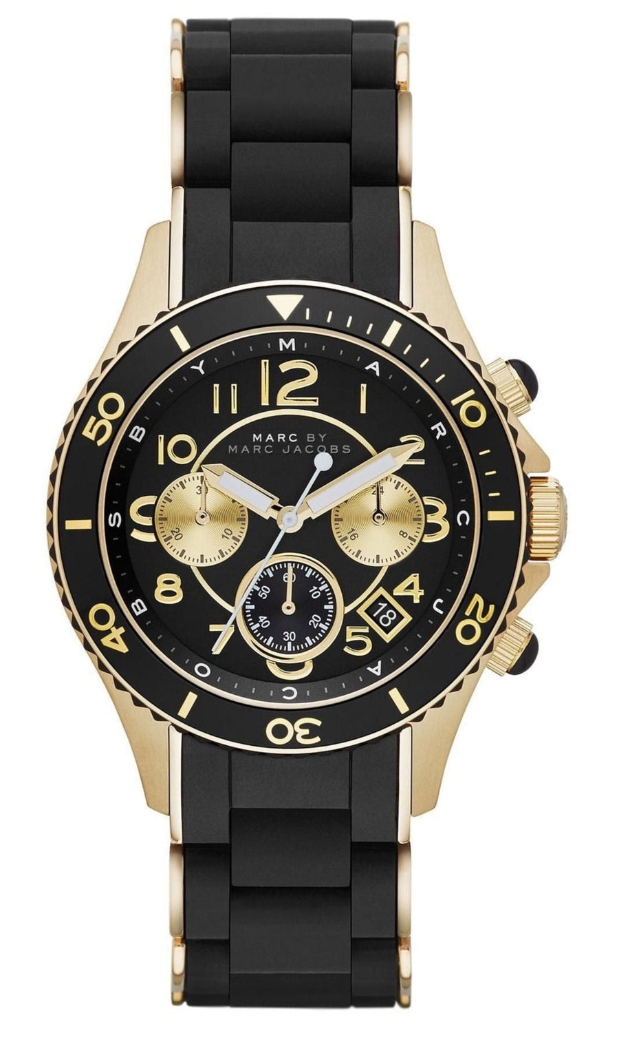Marc Jacobs Rock Chronograph Black Dial Black Silicone Strap Watch for Women - MBM2598