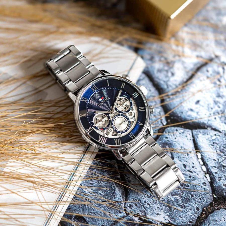 Tommy Hilfiger Legend Chronograph Blue Dial Silver Steel Strap Watch For Men - 1710569