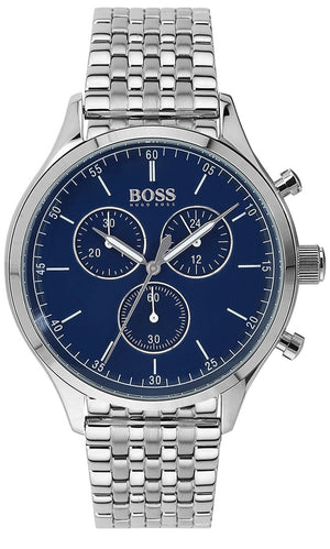 Hugo Boss Companion Blue Dial Silver Steel Strap Watch for Men - 1513653