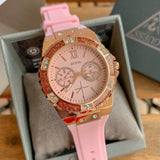 Guess Rose Gold Dial with Diamonds Pink Rubber Strap Watch For Women - W1053L3