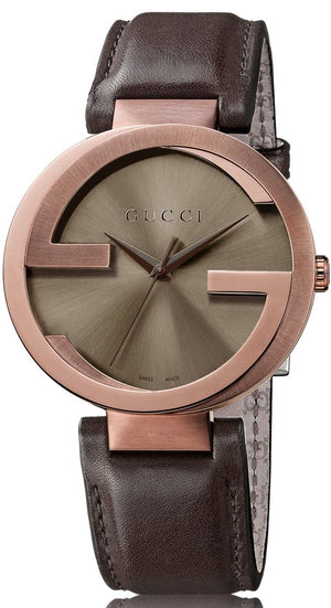 Gucci Interlocking Brown Dial Brown Leather Strap Watch For Women - YA133309