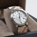 Burberry The City Nova White Dial Checked Leather Strap Watch for Men - BU9357