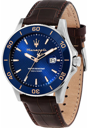 Maserati Competizione Analog Blue Dial Brown Leather Strap Watch for Men - R8851100004