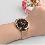 Calvin Klein Minimal Black Dial Rose Gold Mesh Bracelet Watch for Men - K3M22621