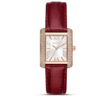 Michael Kors Emery Quartz Diamonds Silver Dial Red Leather Strap Watch For Women - MK4689