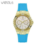 Guess Limelight Crystal White Dial Light Blue Rubber Strap Watch for Women - W1053L6