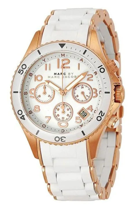 Marc Jacobs Rock Chronograph White Dial White Silicone Strap Watch for Women - MBM2547