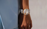 Gucci Interlocking 18K Gold Silver Dial White Leather Strap Watch For Women - YA133303