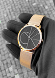 Calvin Klein Minimal Black Dial Rose Gold Mesh Bracelet Watch for Men - K3M21621