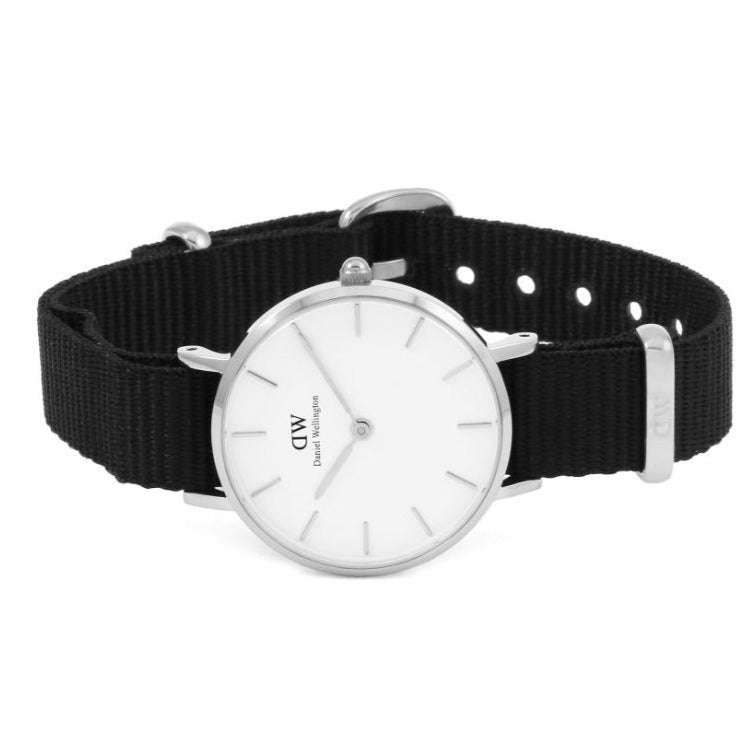 Daniel Wellington Classic Petite Cornwall White Dial Black Nylon Strap Watch For Women - DW00100252
